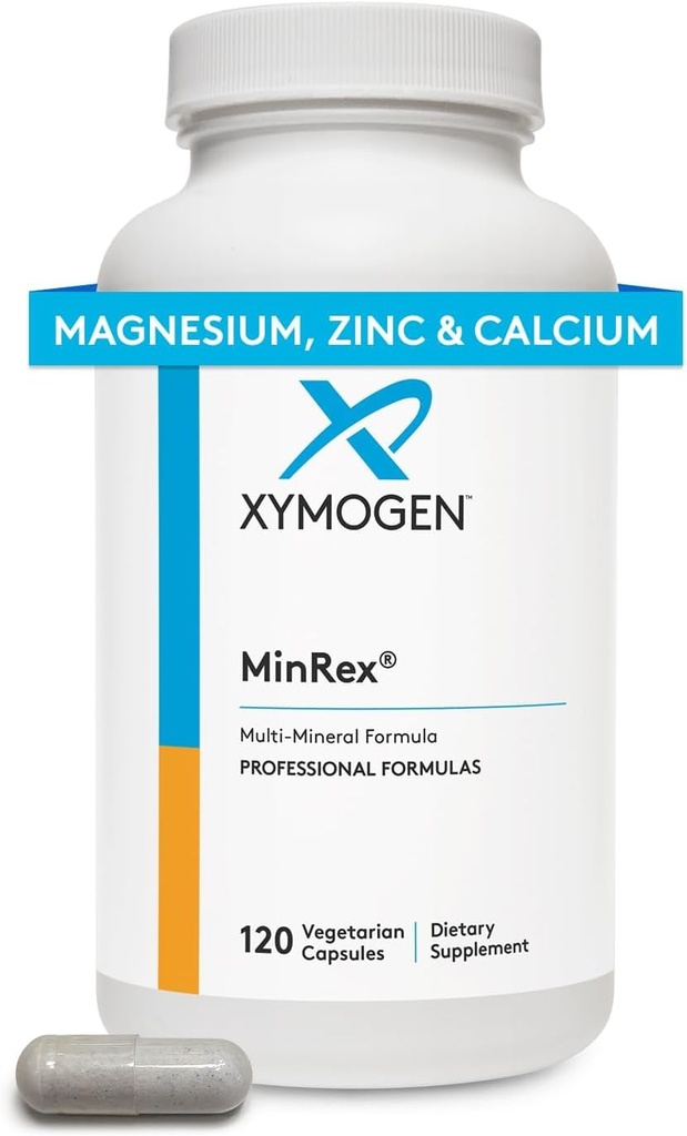XYMOGEN Calcio, Magnesio Zinc MinRex Suplementos Multi-Mineral - con Iodine, Selenium y Potasio para apoyar la Repleción Mineral + Nutrición Deportiva (120 Soy, Gluten y Cápsulas Libres de Lácteos)