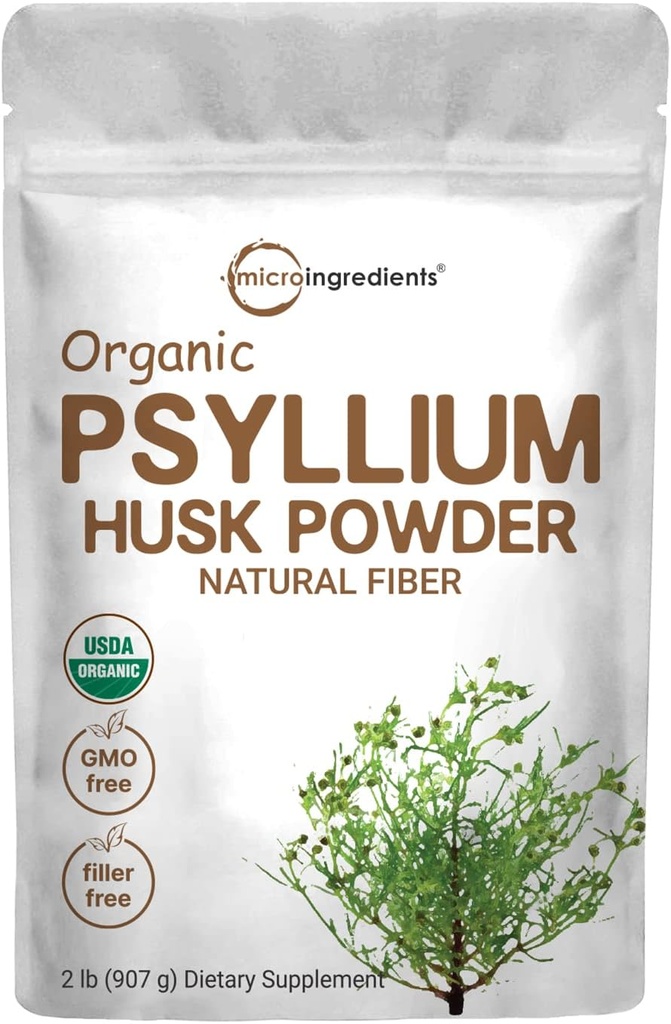 Micro Ingredientes Psyllium Orgánica Husk Polvo, 2lbs (32oz) Silencio Daily Soluble Fiber Suplemento Silencio India Orígen Silencio Natural Prebióticos &amp; Probióticos Silenciosos Apoyo Digestivo Salud permanenteNon-GMO, Keto Friendly, Vegan