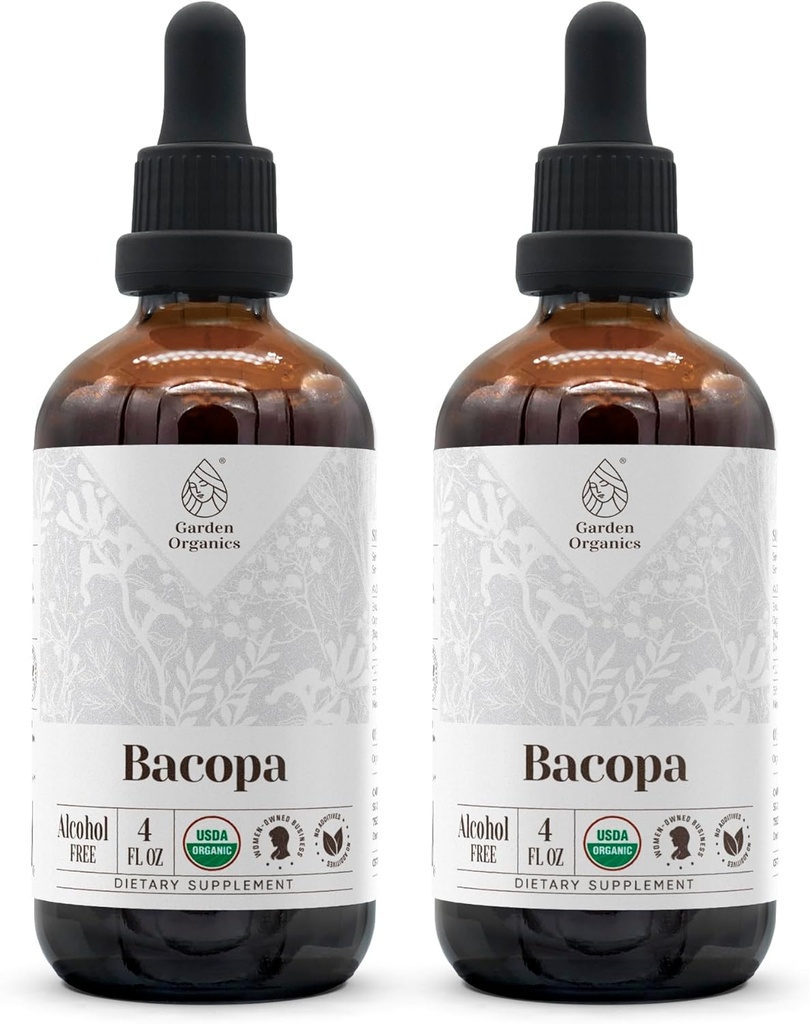 Bacopa USDA Orgánica ← Extracto libre de alcohol, gotas herbales orgánicas, suplemento, relajación, efecto cognitivo positivo ← Tintura Hecho del 100% de Bacopa orgánica (Bacopa Monnieri) Herb seco 2x4 oz