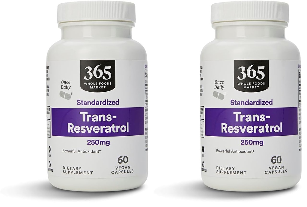 Mercado completo de alimentos, Transresveratrol 250Mg, 60 cápsulas de huevo (Pack of 2)