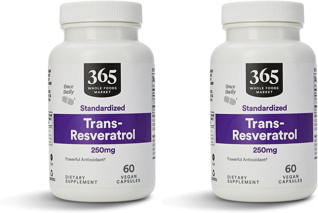 Mercado completo de alimentos, Transresveratrol 250Mg, 60 cápsulas de huevo (Pack of 2)