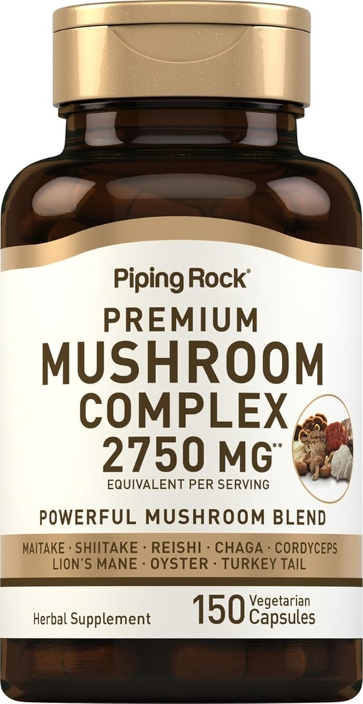 Piping Rock Mushroom Complex Capsules  2750 mg ← 150 Pills  8 Mushroom Extract Blend ← Herbal Supplement ← Non-GMO, Gluten-Free, Vegetarian