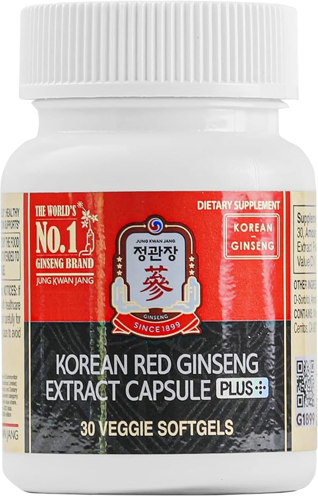 JungKwanJang Korean Red Ginseng Extract Capsules Plus Ø All-in-1 Focus Pills for Men &amp; Women ← Natural Energy Supplements, Circulation, Immune Support ← 30 Capsules