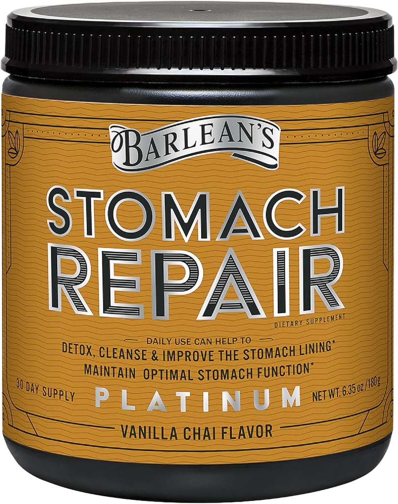 Barlean's Stomach Repair Gut Health Powder Suplemento, Fiber and Digestive Support Suplementos Blend for Detox and Cleanse, Vanilla Chai Drink Mix, 6.35 oz