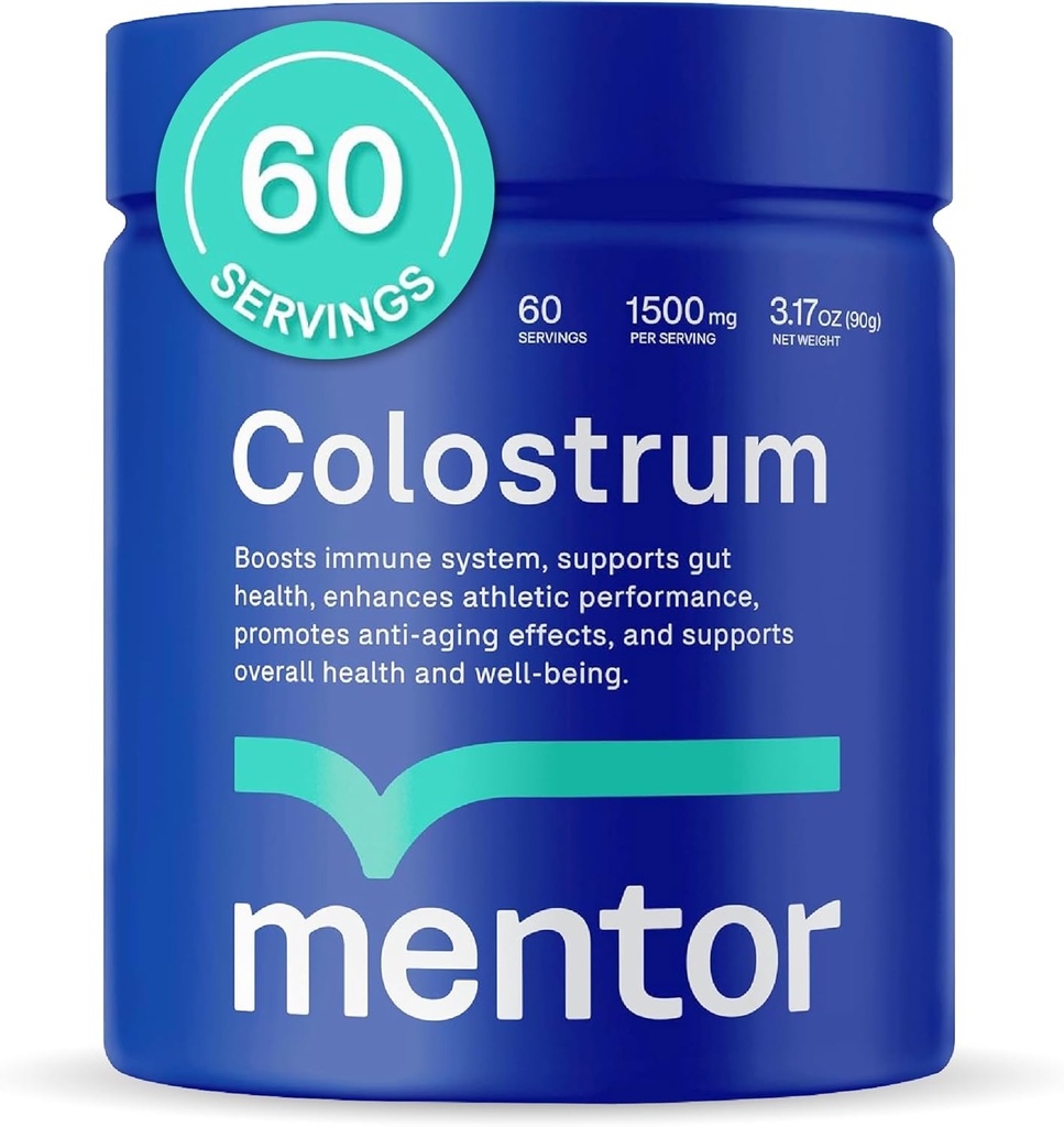 Mentor Colostrum Powder Suplemento para humanos - orgánico Bovine Colostrum Suplemento para Gut Salud, Crecimiento del cabello, Belleza y Apoyo Inmunitario - Colostrum Protein