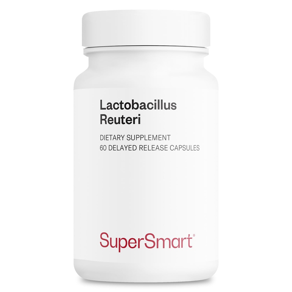 Supersmart - Lactobacillus Reuteri 5 billón CFU por día - Suplemento Probiótico Silencio No Gluten Libre - 60 cápsulas DR