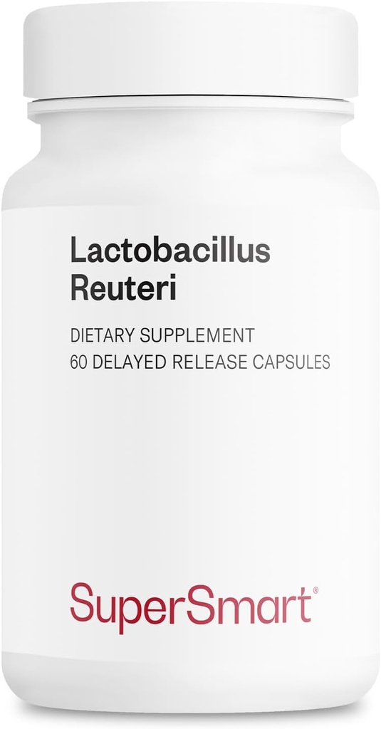 Supersmart - Lactobacillus Reuteri 5 billón CFU por día - Suplemento Probiótico Silencio No Gluten Libre - 60 cápsulas DR