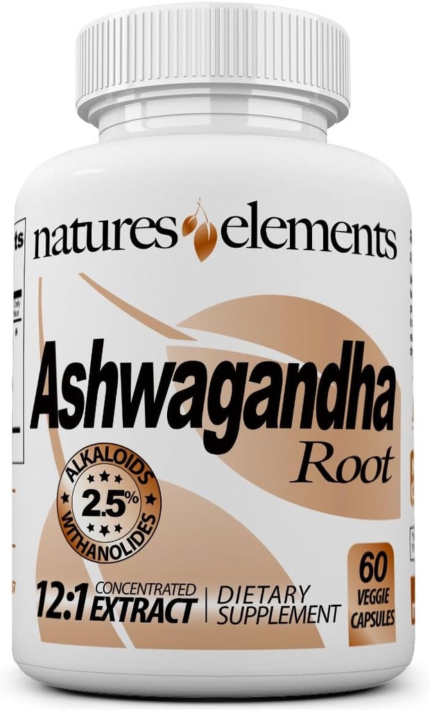 Ashwagandha Root – 12:1 Extracto – 1000mg Por Serving – 2,5% Withanolides & Alkaloids – 60 Veggie Caps – Stress & Energy Support – Non-GMO