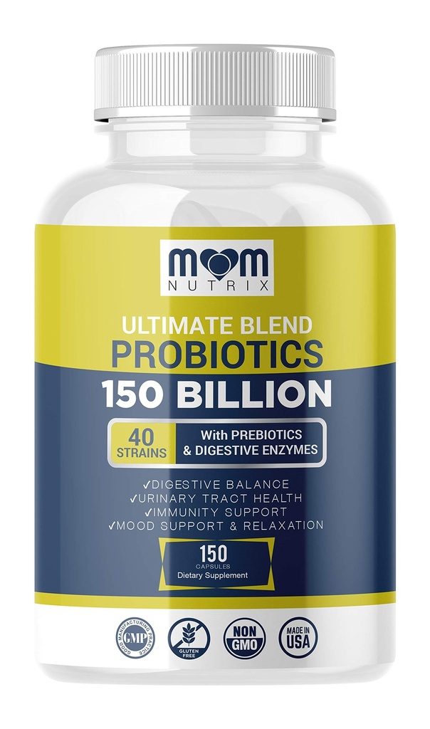 Probióticos 150 Billones CFU - 40 Probióticos de Strain para Mujeres, Probióticos para Hombres y Adultos - Estante Probiótico Estable con Prebiótico Orgánico - Acidophilus Probiótico - 150 cápsulas - Hecho en EE.UU.