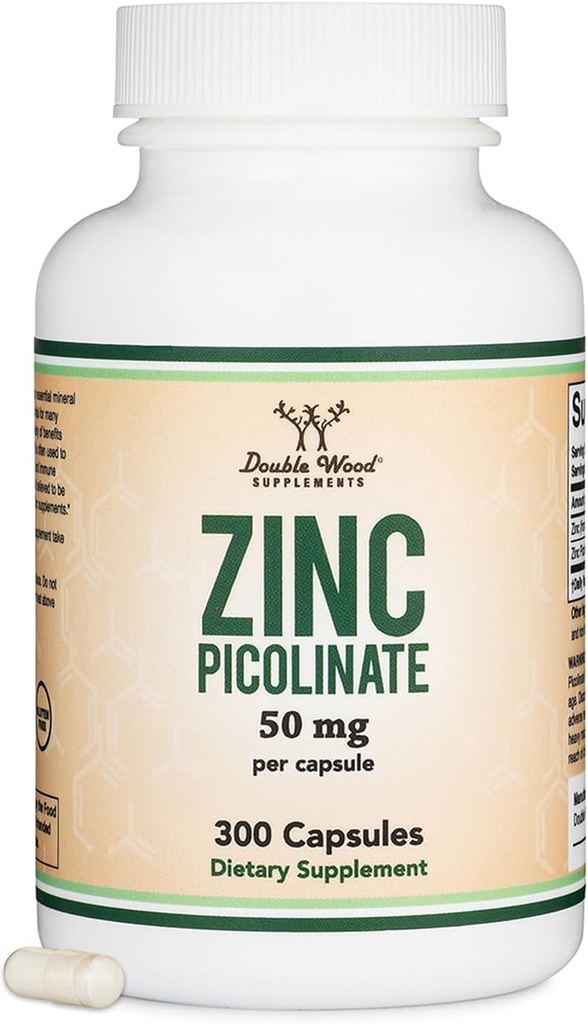 Zinc Picolinate 50mg, 300 capsules (Apoyo Inmune) No GMO, Gluten Free (300 Day Supply) by Double Wood Supplements