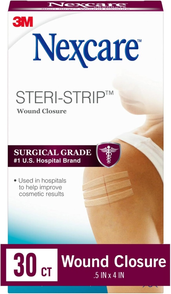 Nexcare Steri-Strip Wound Closure, Breathable Strips Hold Small Wounds Firmly Cerrada, Great After Sutures o Staples - 30 Wound Closures