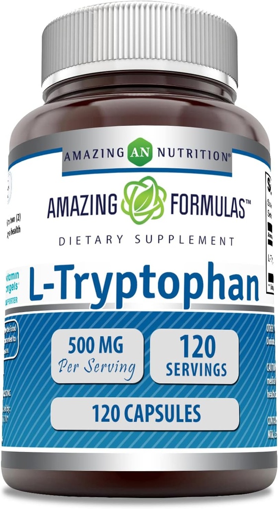 Fórmulas increíbles L-Tryptophan Amino Acid Suplemento TENIDO 500 Mg por Serving TENS ANTERITO NO-GMO TENIDO Gluten-Free TEN Made in USA (1 Pack TEN120 Count)