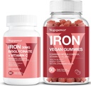 Vegan Iron Gummies Strawberry Plus Iron Bisglycinate 30MG  Vegan Iron Supplement Support for Blood Healthy & Daily Energy for Adults &amp; Kids - 90 Count+60 Count