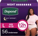 Dependido Night Defense Adult Diapers, Incontinencia & Postpartum Bladder Leak Underwear for Women, Disposable, Overnight, Large, Blush, 56 Count (4 Packaging May Vary