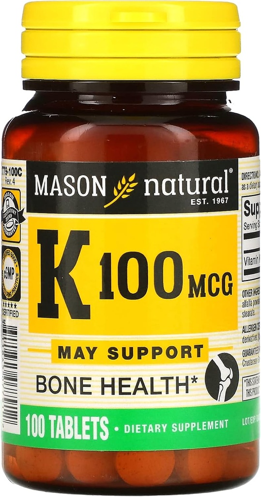 MASON NATURAL Vitamina K, 100 mcg, 100 Tabletas