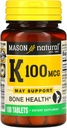 MASON NATURAL Vitamina K, 100 mcg, 100 Tabletas