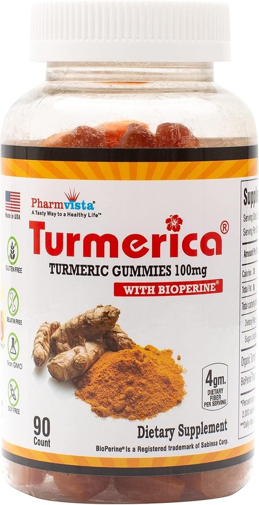 Turmeric Curcumin Gummies 100mg con BioPerine Black Pepper for Enhanced Absorption, 90 Conde, Made in USA