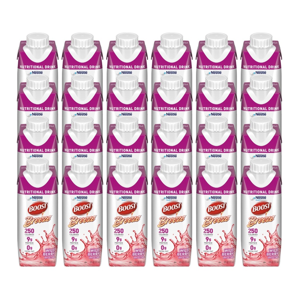 BOOST Breeze Nutrición 8oz Bebida sin grasa Wildberry, 24/Cs