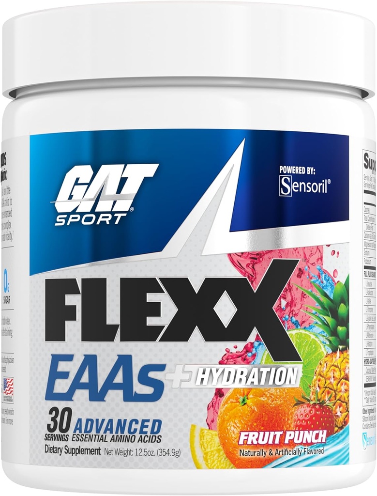 GAT SPORT Flexx EAAs + Hidración, Aminoácidos Esenciales avanzados, 30 Servimientos (Fruit Punch)