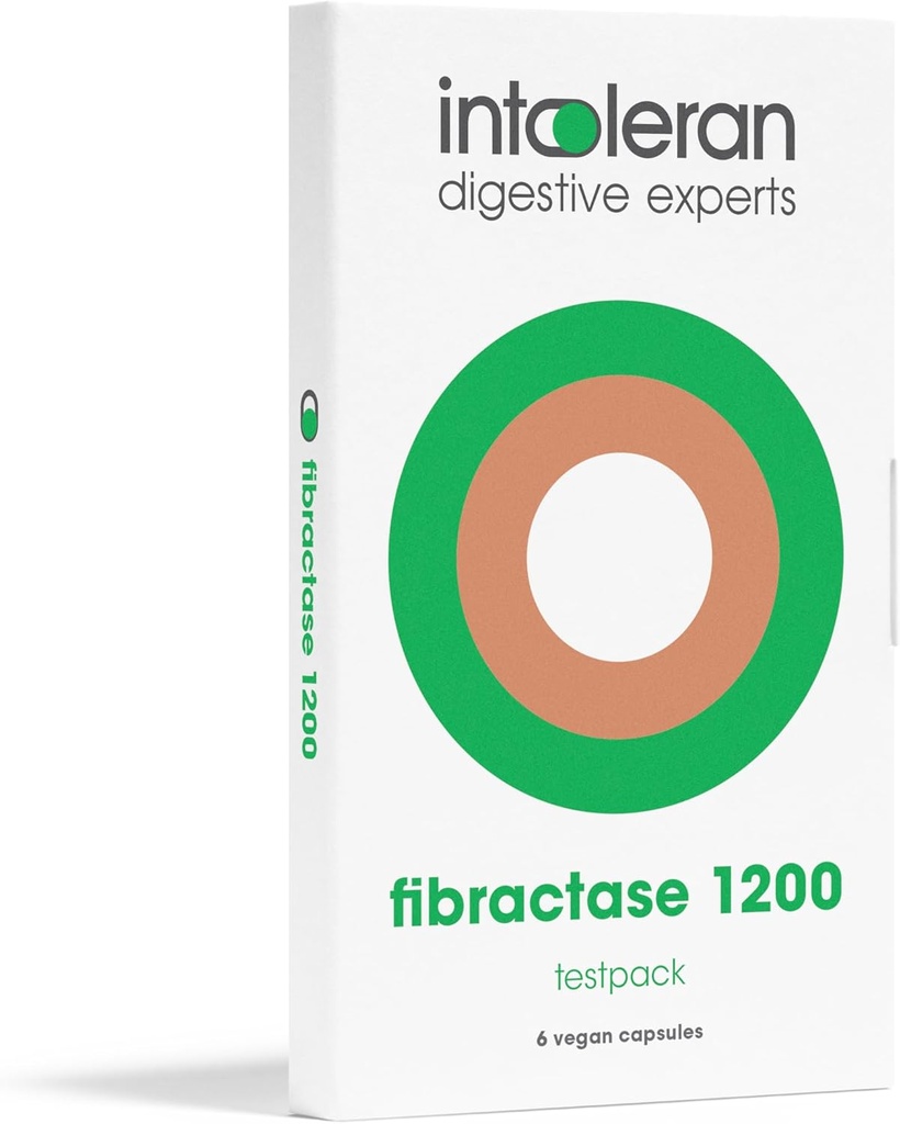 Intoleran Fibractase Forte Digestive Enzymes Testpack - 6 Capsules ¦ Suplemento para Fructans ' Galactans Intolerance ¦ Ayuda Digest Carbohydrates; Grains, Legumes, Onion, Ajo &amp; trigos ← Pure