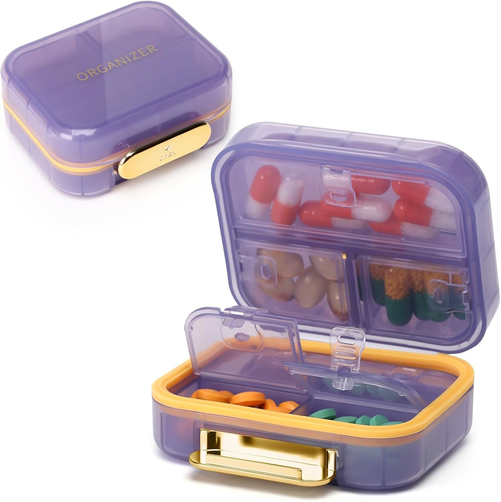 Toplive 7 Compartimientos Portable Pill Organizer Travel Medicine Pill Organizer, Moisture Proof Small Pill Case Pocket Pill Holder Daily Pill Container Box for Fish Oil Vitamins, Purple