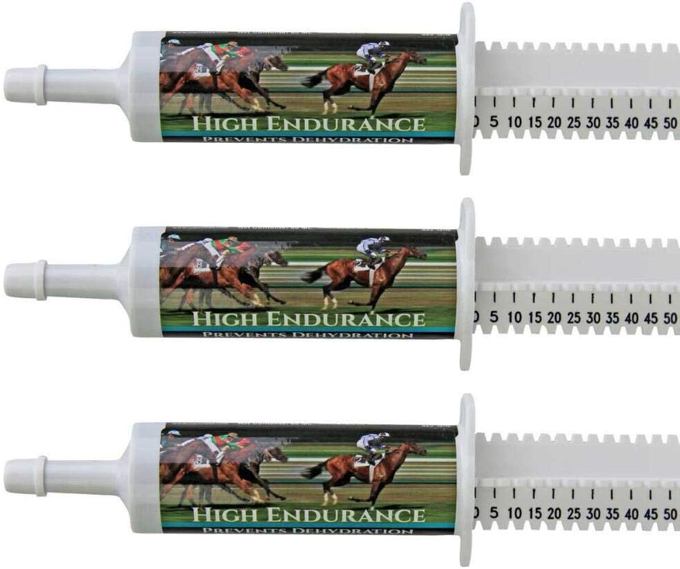 High Endurance Oral Paste Horse Supplement for Horses—3-Pack. Electrolitos, vitaminas y minerales para ayudar a prevenir la deshidratación. Tres jeringas fáciles de hacer de 60 ml. Laboratorio Veterinario Cox. Hecho en EE.UU.