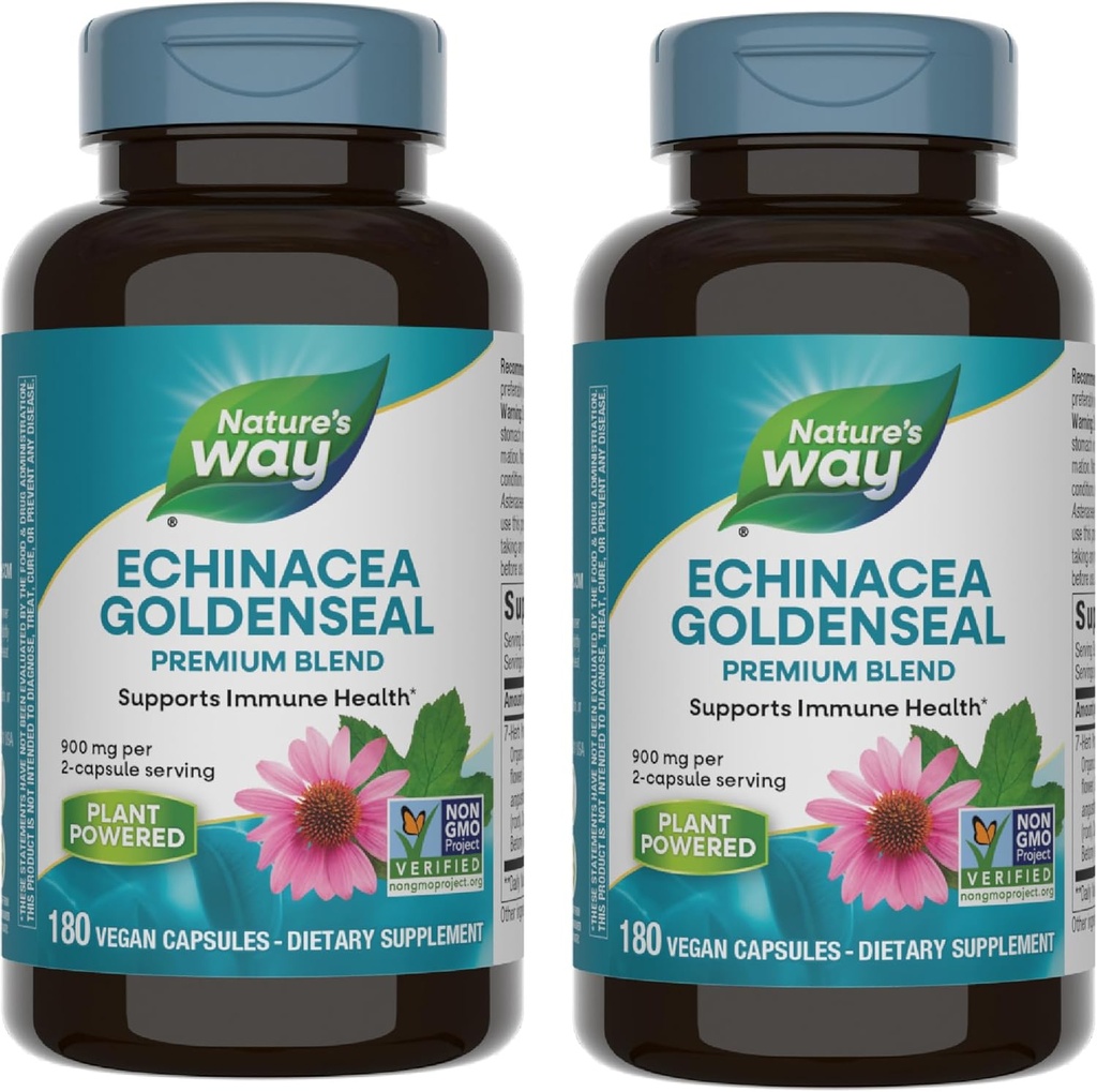 Camino de la Naturaleza Echinacea Goldenseal - 900 mg Echinacea 7 Herb Blend per 2-capsule serving - For Immune Support* - Con Cayenne Pepper, Gentian & Burdock - Gluten Free - 180 Vegan Capsules (Pack of 2)