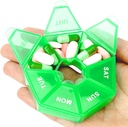Pill Organizer, Pill Box, Small Pill Case, Medicine Organizer 1 Time a Day, Weekly Medicine Organizers, Containers, Pil Daily Medicines Holder Travel Box 7 Day (Light Green)