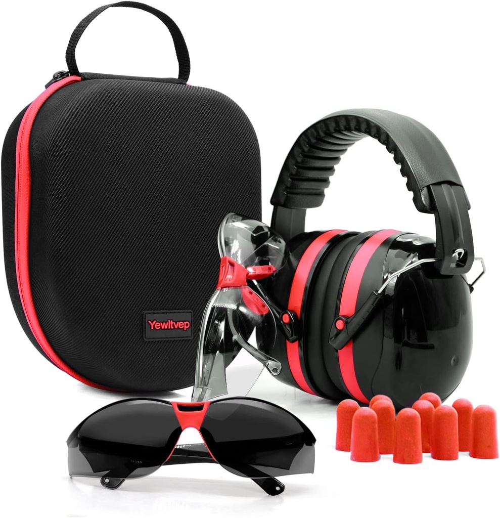 Yewltvep Shooting Ear Protection Gun Range Ear Protection with Earmuffs, Gun Safety Glasses, Earplugs, Hard Storage Case