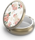 Pill Case Pill Box with Mirror Retro 3 Compartment Small Pill Case for Purse or Pocket Bronze Small Roud Pill Box or Vitamins, Fish Oil, Supplements, Pill Containe Travel Gifts( Floral rosa retro)