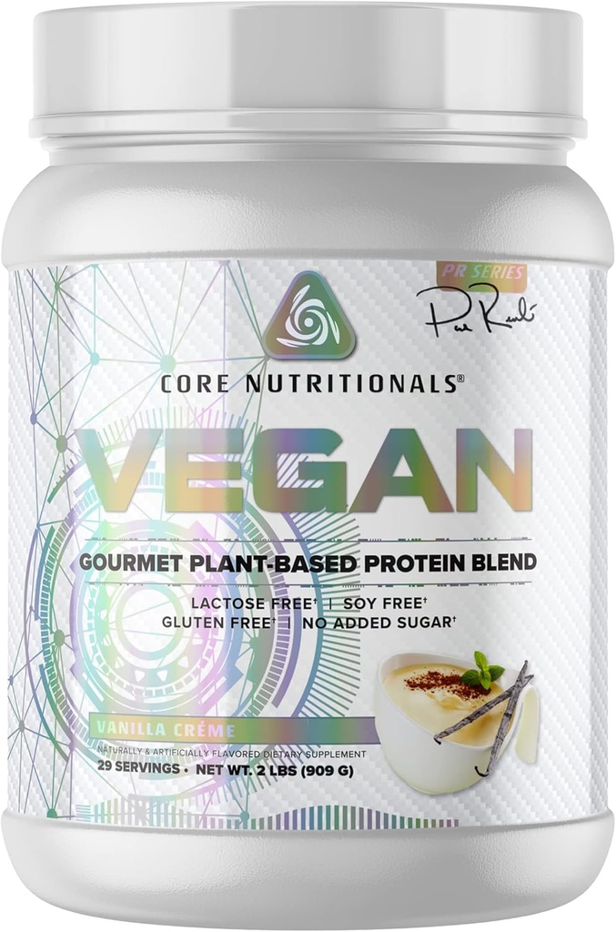 Core Nutritionals Vegan Gourmet Plant Based Protein Blend ← Vegan BCAAs ← Lactose, Soy, Sugar, " Gluten Free ← 21g Pea Protein ← 2 Pound (Vanilla Cream)