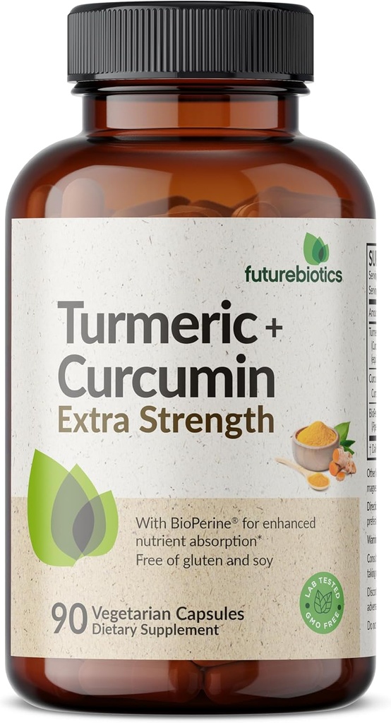 Futurebiotics Turmeric + Curcumin 1500 MG per Serving, Antioxidant, Joint " Digestion Support with BioPerine for Enhanced Nutrient Intake, Non-GMO, 90 Vegetarian Capsules