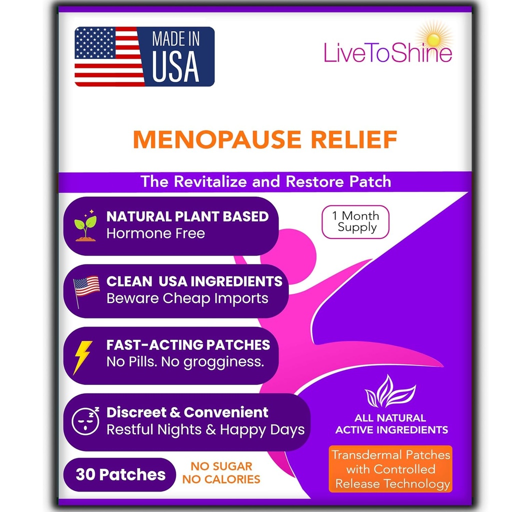 Menopause " Perimenopause Relief Patch – Hot Flash, Mood " Symptom Support – Black Cohosh, Ashwagandha " Más – 30 Patches tópicos – Estados Unidos Hecho por Live to Shine