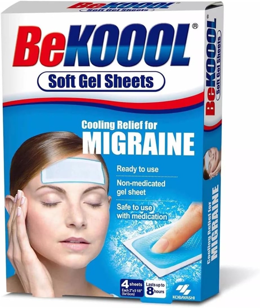 Be Koool Cooling Relief for Migraine, Soft Gel Sheets, 4 Sheets (Pack of 4)