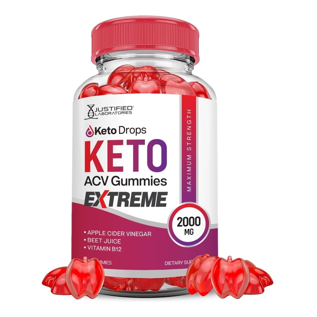 Laboratorios Justificados Keto Drops Keto ACV Gummies Extreme 2000MG Keto Drops Keto Gummies Advanced Formula Apple Cider Vinegar con Pomegranate Beet Juice Powder B12 Vegan Non GMO 60 Gummys