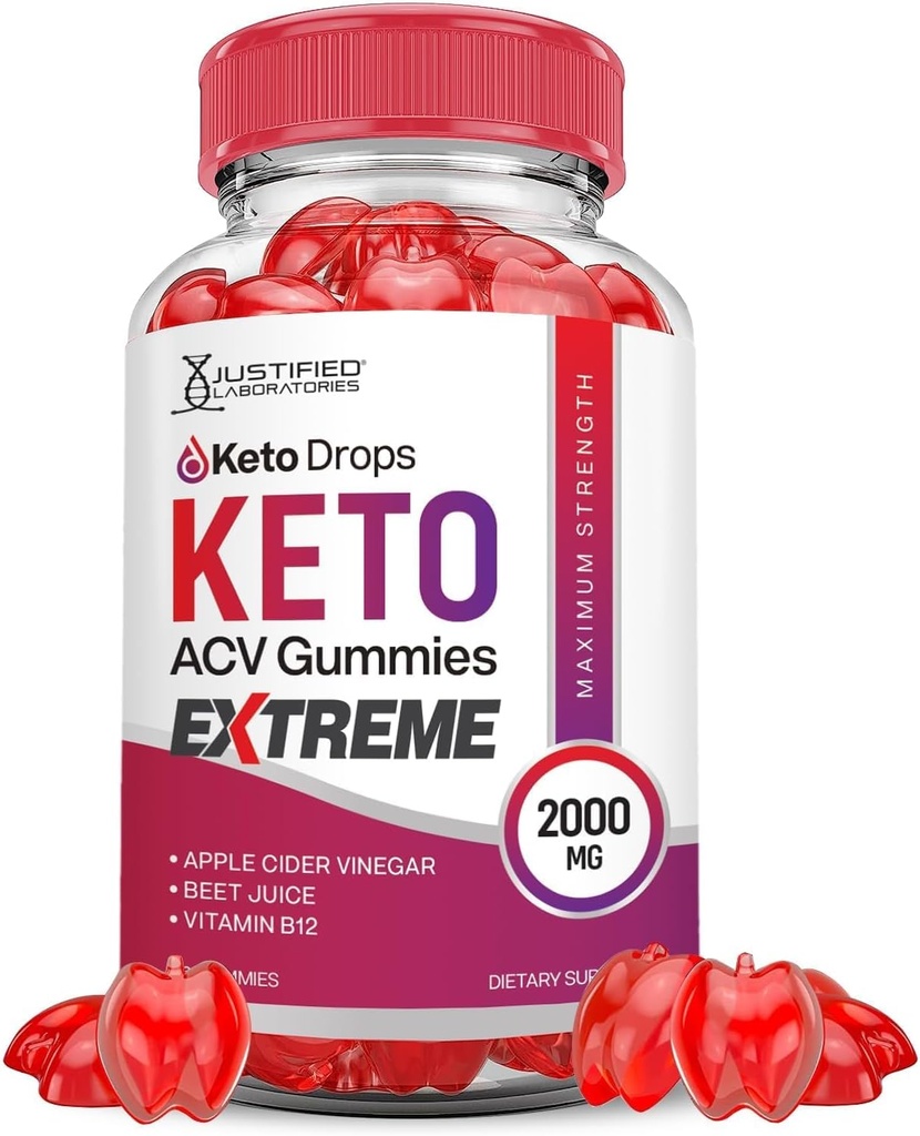 Laboratorios Justificados Keto Drops Keto ACV Gummies Extreme 2000MG Keto Drops Keto Gummies Advanced Formula Apple Cider Vinegar con Pomegranate Beet Juice Powder B12 Vegan Non GMO 60 Gummys