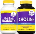 InnovixLabs Choline & Multi Probiotic Bundle Choline Bitartrate 550mg (100 cápsulas) Multi Strain Probiotics (60 cápsulas). Soporta Memoria, Mood, Brain Health " Boost Cognitive.*