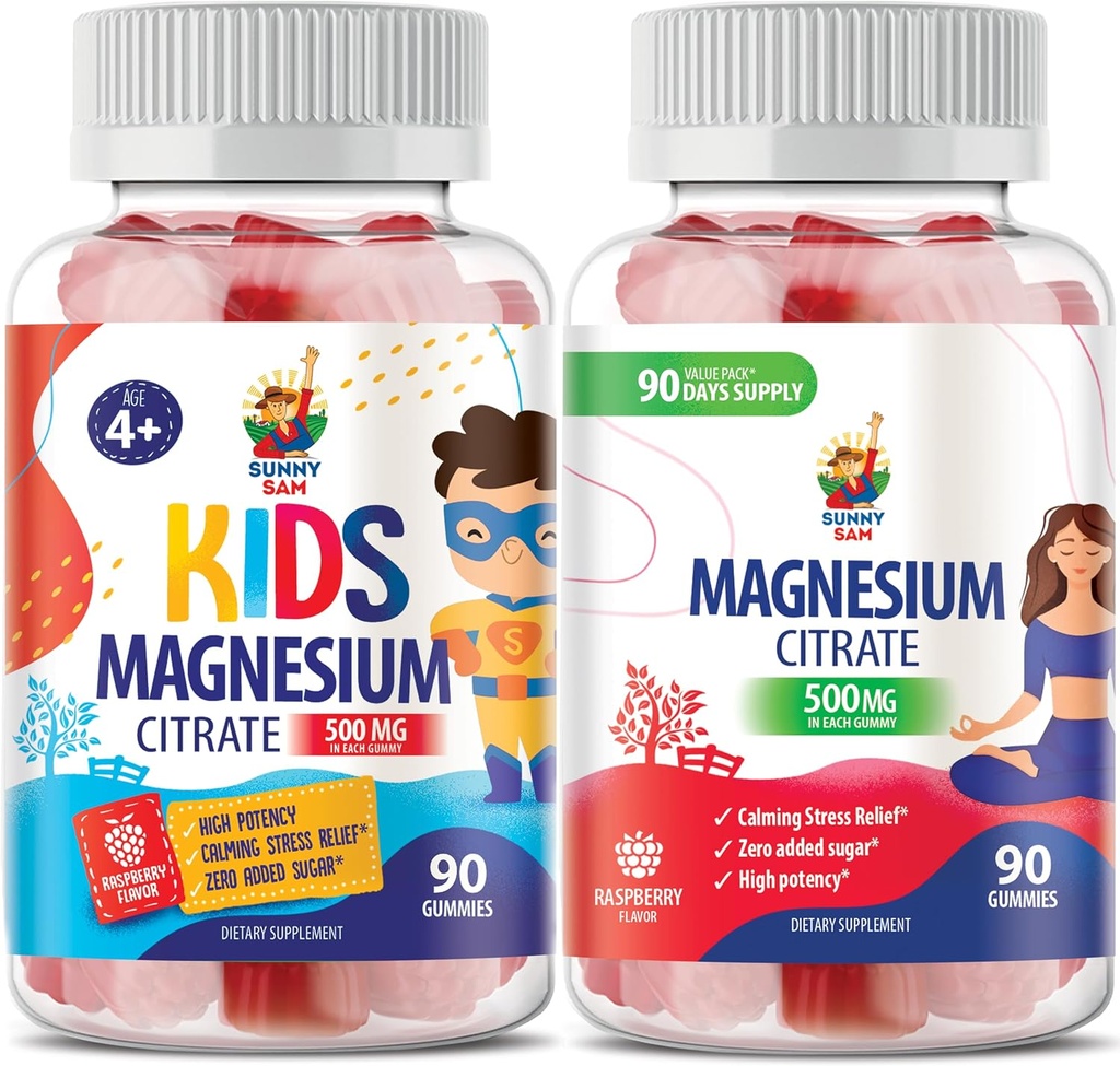 Sanny SAM Magnesium Gummies for Kids &amp; Adults - 500mg - Calma Magnesium Chews - Magnesium Citrate Chewable Suplemento para Mood &amp; Muscle Support
