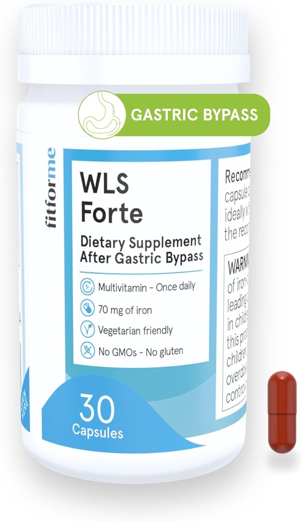 FitForMe Bariatric Multivitamin with Iron, Tailored for Gastric Bypass Surgery – One-a-Day Capsule, 30-Day Supply, Easy-to-Swallow WLS Forte Capsule, Scientifically Formulated – for Men & Women