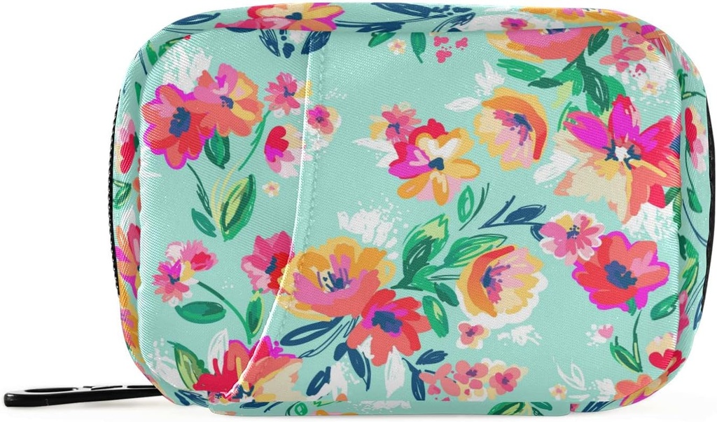 Naanle Watercolor Spring Flowers Pill Box 7 Day Case Bag Travel Organizer with Zipper Portable Weekly Compact Size for Supplement Vitamin Holder A Flower &amp; Green 4.6 x 3.14 x 1.88 Inch
