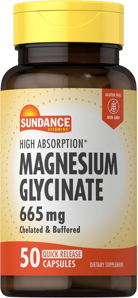 Sundance Magnesium Glycinate Capsules TEN 665 mg TEN 50 Píldoras de liberación rápida TENIDO NO GMO Y Gluten Suplemento gratuito