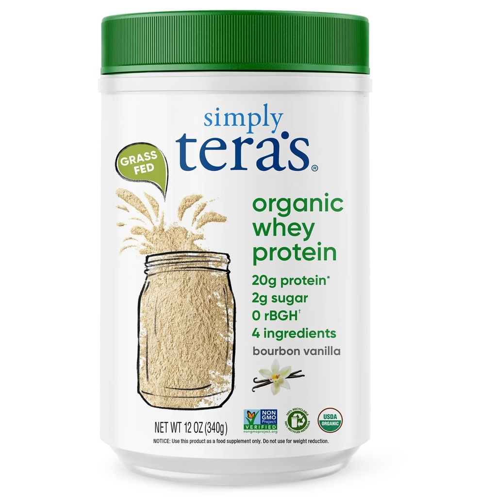 Simplemente el producto orgánico de tera Whey Protein Powder - Grass Fed Vanilla Whey Protein Powder, Clean, Made Without Artificial Sweeteners, Non-GMO, Kosher, rBGH-Free, Organic - 12 Oz.