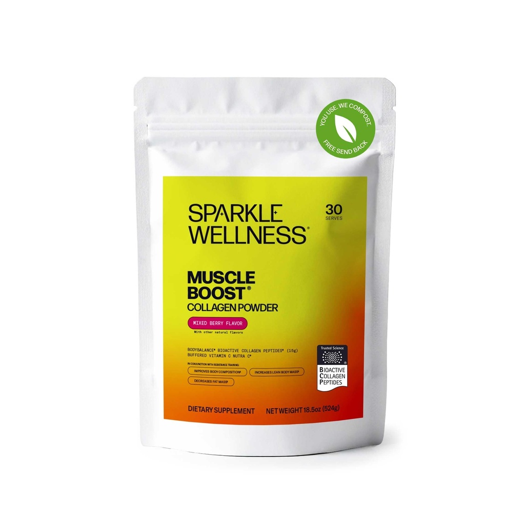 Sparkle Wellness Muscle Boost (Mixed Berry) [30-Serves] Silencio Collagen Supplement Powder with Hydrolyzed BODYBALANCE Collagen Peptides & Buffered Vitamin C  Mejora la composición corporal
