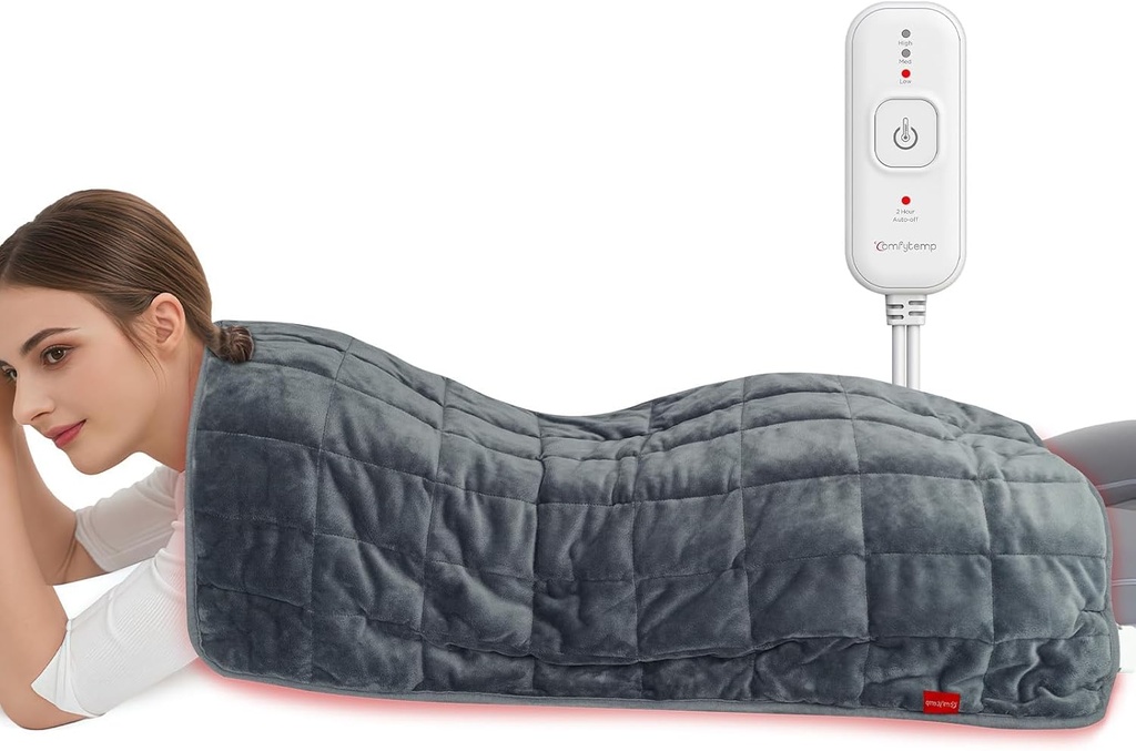 Comfytemp Weighted Calefacción Pad 17"×33" para Back &amp; Cramps, Extra Large Electric Heat Pad, Cumpleaños Regalos para mamá Mujeres Hombres Papá, Full Body Heated Pad, Deeper Muscle &amp; Pain Relief