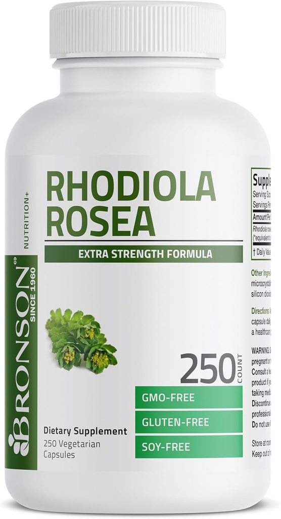 Bronson Rhodiola Rosea Vegetarian Capsules - Adaptogenic Herb - Brain, Stress & Mood Support - Non-GMO, 250 Conde