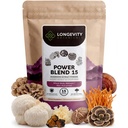 Power 15 Powder Mushroom Blend Suplemento 100g ← High Strength Extract Complex ← Lions Mane, Turquía Tail, Cordyceps, Reishi, Chaga & Tremella ← 20% Beta-D Glucans  durable Immunity &amp; Vitality Support