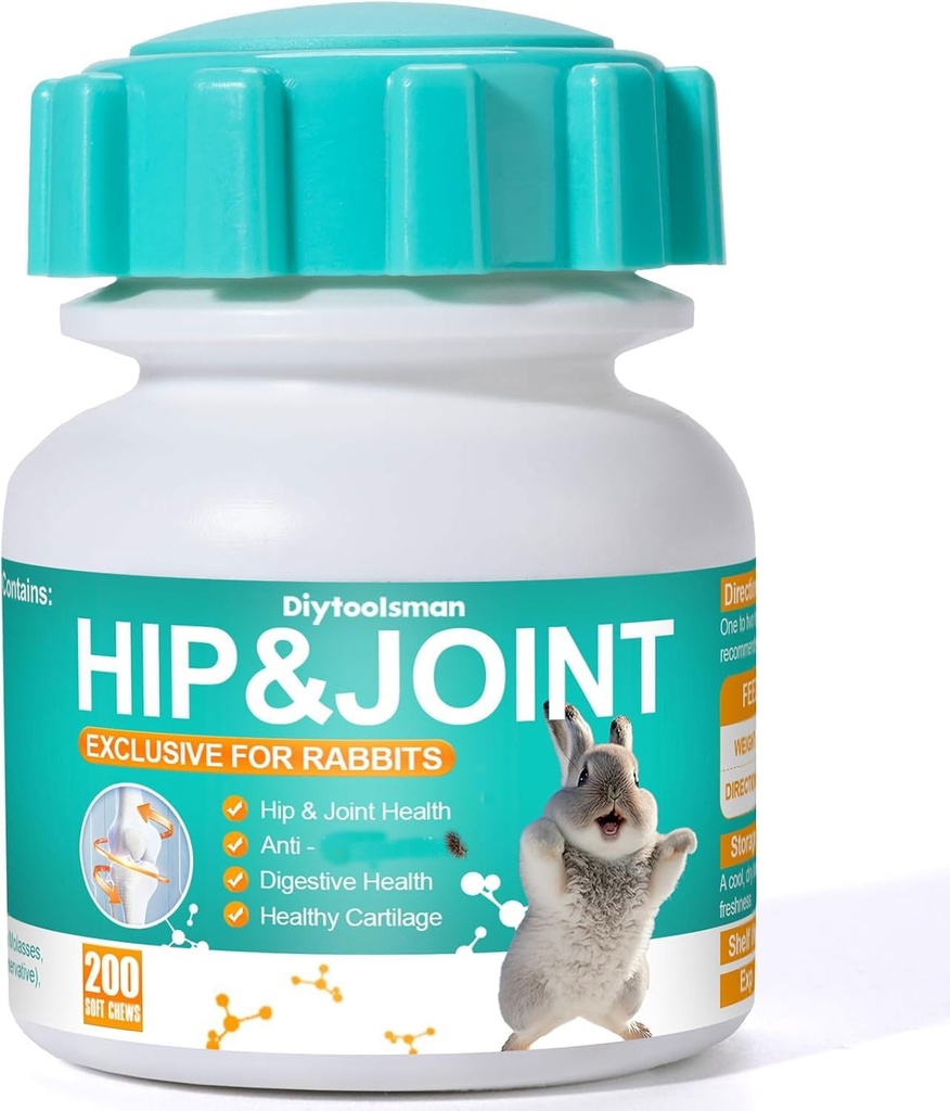 Conejo de apoyo conjunto, 200 Tablets, Apoyo antiinflamatorio para conejos con Glucosamina, Condroitina y MSM, Alivio de Dolor Conjunto, Promover el crecimiento del cartílago, Fórmula de ciencia aprobada por Vet