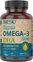 DEVA Vegan Omega-3 DHA Suplemento, Once-Per-Day Softgel 200 MG, Carrageenan Free, Gelatin Free, Non-Fish, Algae Oil, Omega-3 Fatty Acids - 90 Softgels