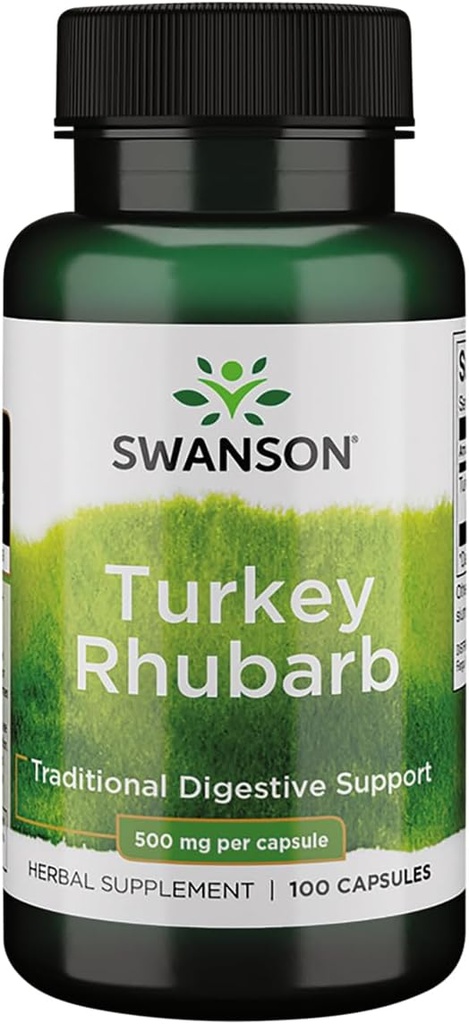 Swanson Turquía Rhubarb - Suplemento Herbal Tradicional Promoción de Apoyo Digestivo " Salud Gastrointestinal - Fórmula Natural - (100 cápsulas, 500 mg cada uno)