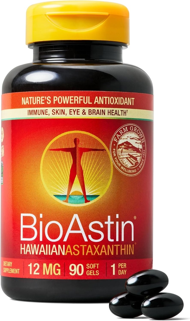 NUTREX HAWAII BioAstin Hawaiian Astaxanthin - 12mg, 90 Softgels - Farm-Direct Premium Antioxidant Supplement to Support Eye, Skin, Joint &amp; Immune System Health - Non-GMO &amp; Gluten-Free